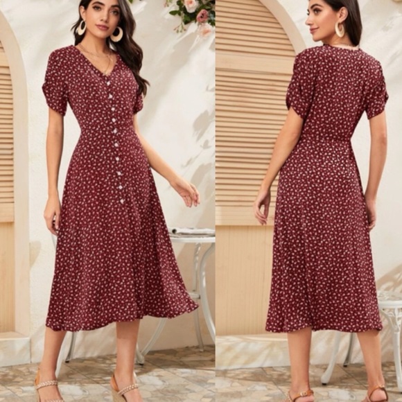 Boho floral print button through midi dress - Picture 2 of 10